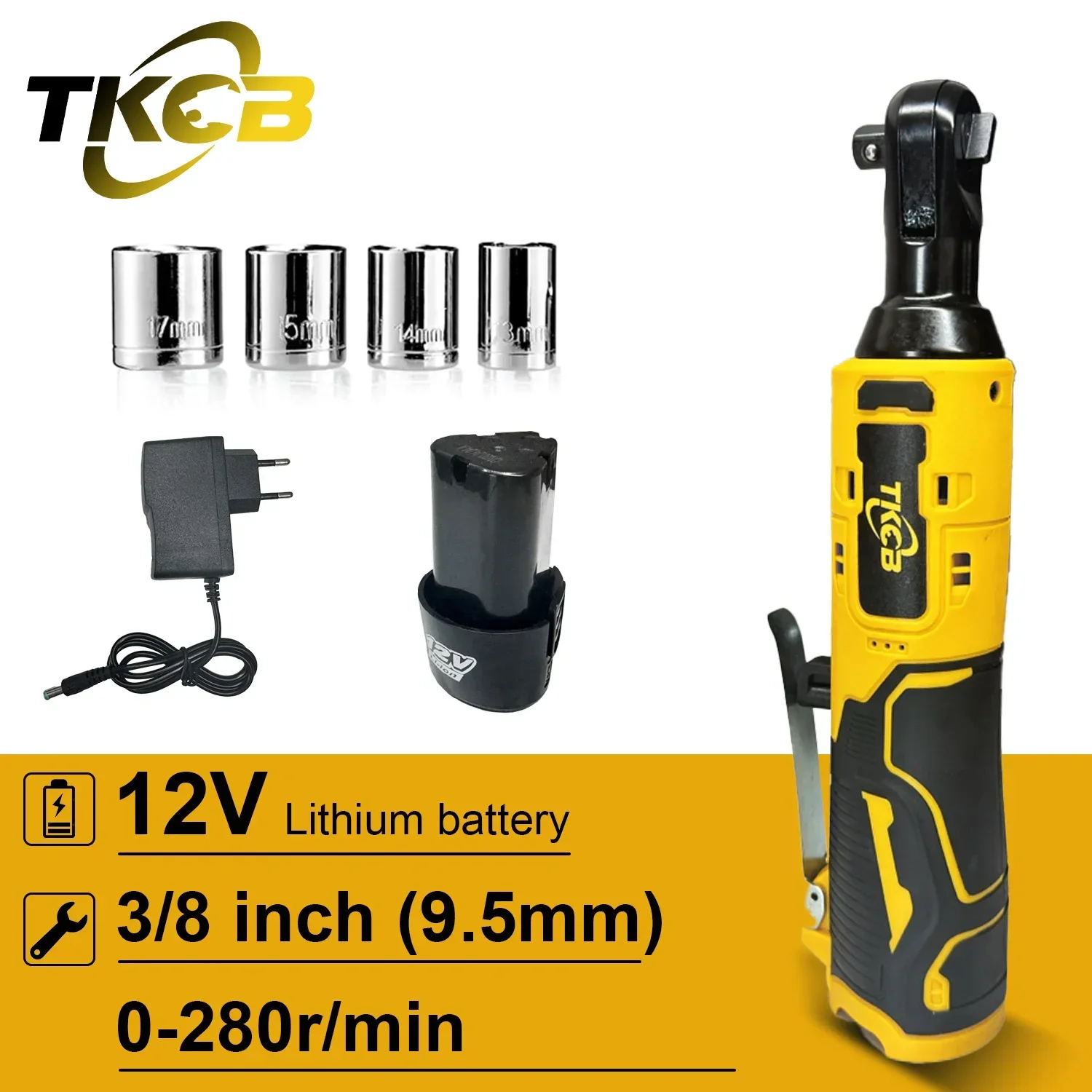 TKCB 3/8-дюймовый беспроводной электрический ключ 65 нм прямоугольные ключи с трещоткой 18 В перезаряжаемый набор инструментов для ремонта автомобиля угловой ключ