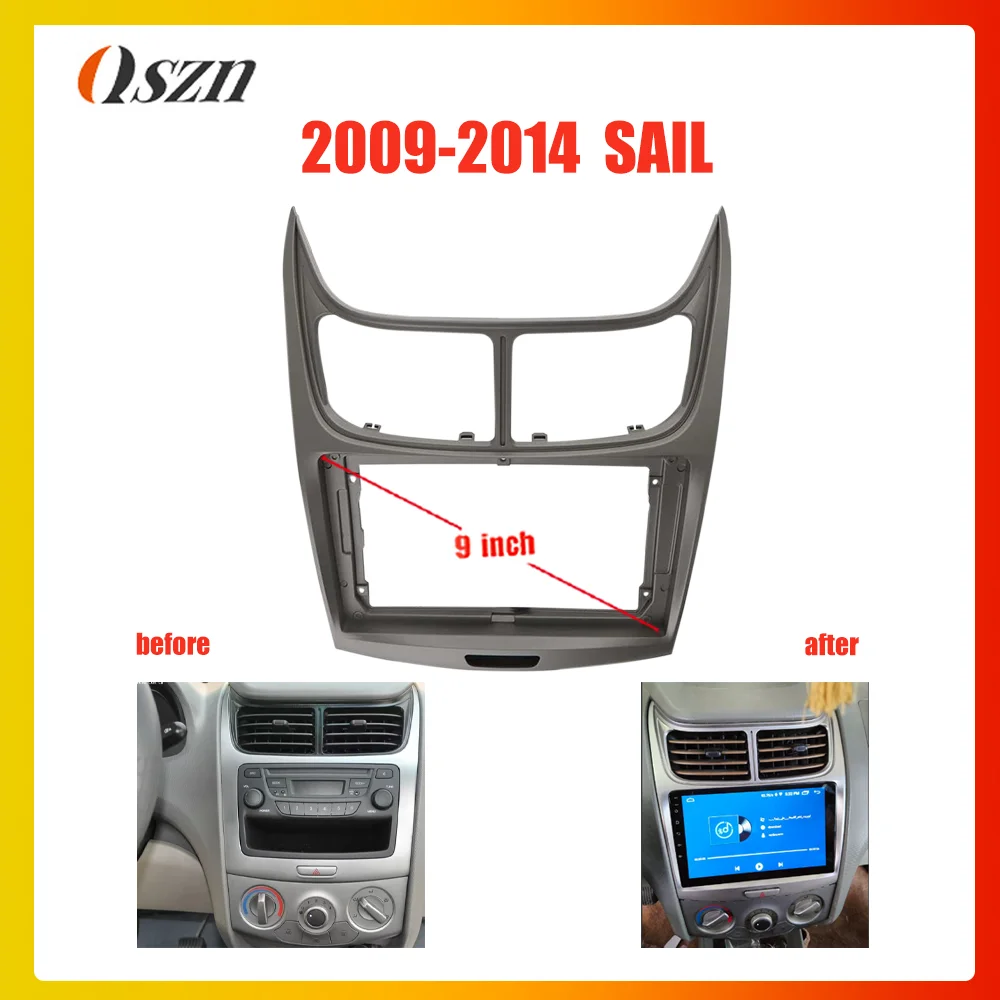 Marco de fascias de Radio de coche de 9 pulgadas, 2 din, para Chevrolet Sail 2004-2014, Panel de instalación de tablero, embellecedor, Cable de alimentación estéreo canbus