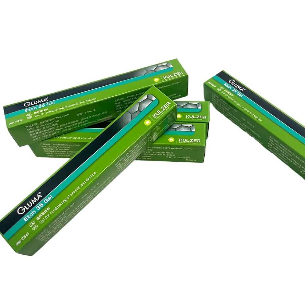 

Gluma 35% Phosphoric Acid Etch Gel – 2.5ml Syringe w/ 25 Tips, Enamel Bonding Prep, Blue Thixotropic Etchant Kit