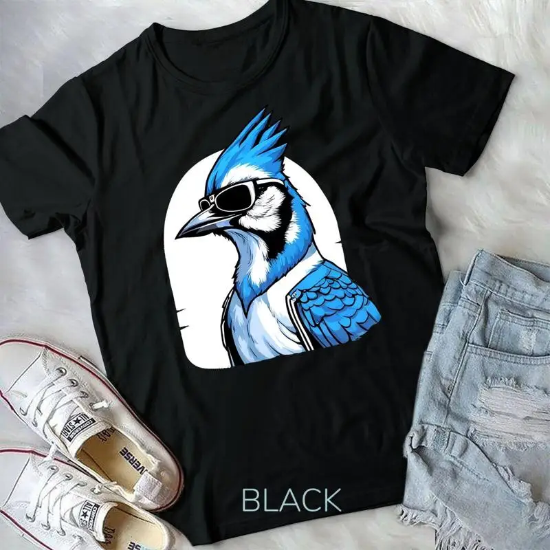 Art Blue Jay Blue Jay con gafas de sol camiseta Premium camiseta Unisex