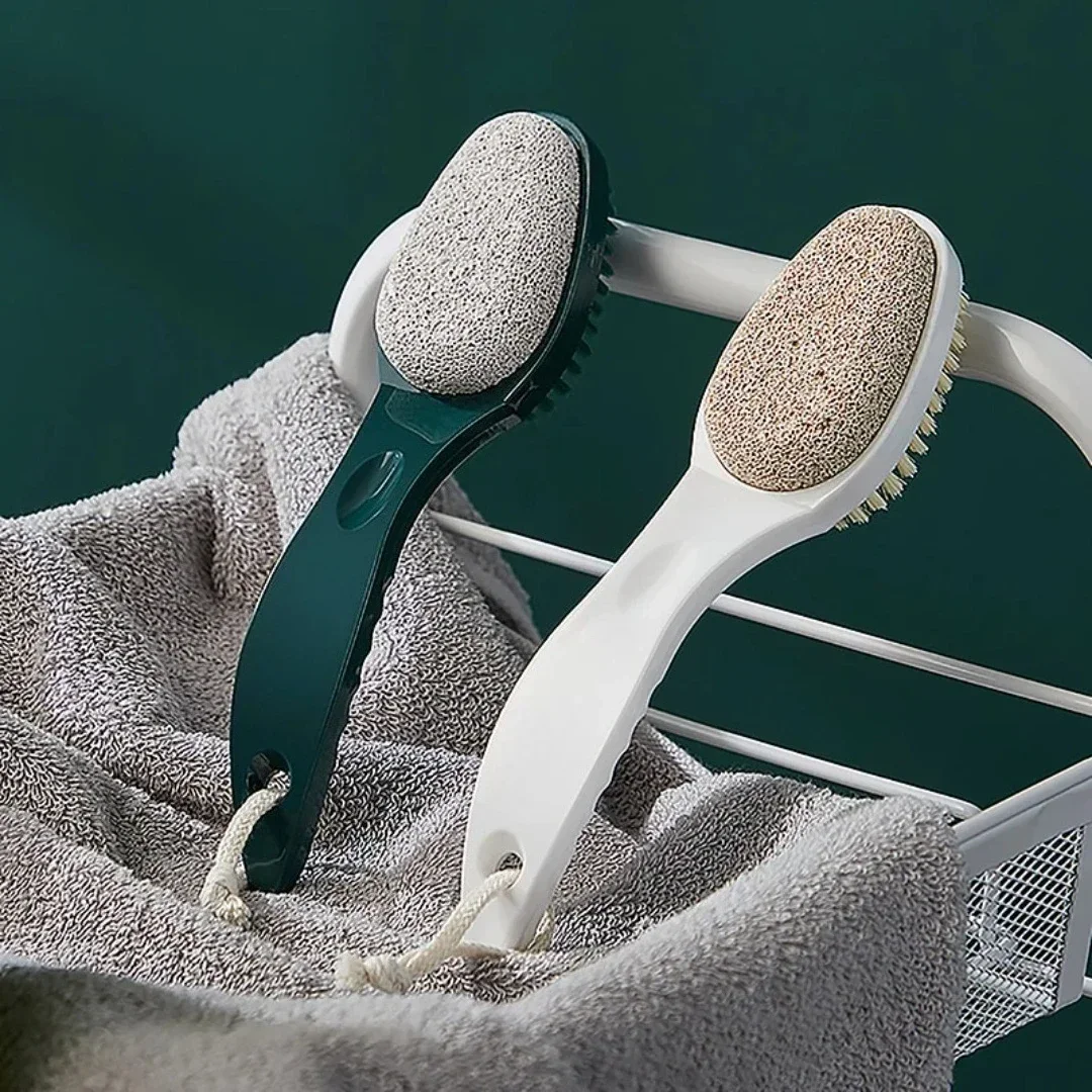 2 en 1 piedra pómez cepillo para pies depurador con mango pies exfoliante producto para eliminar la piel muerta cepillo de masaje pedicura herramienta para el cuidado de los pies caliente