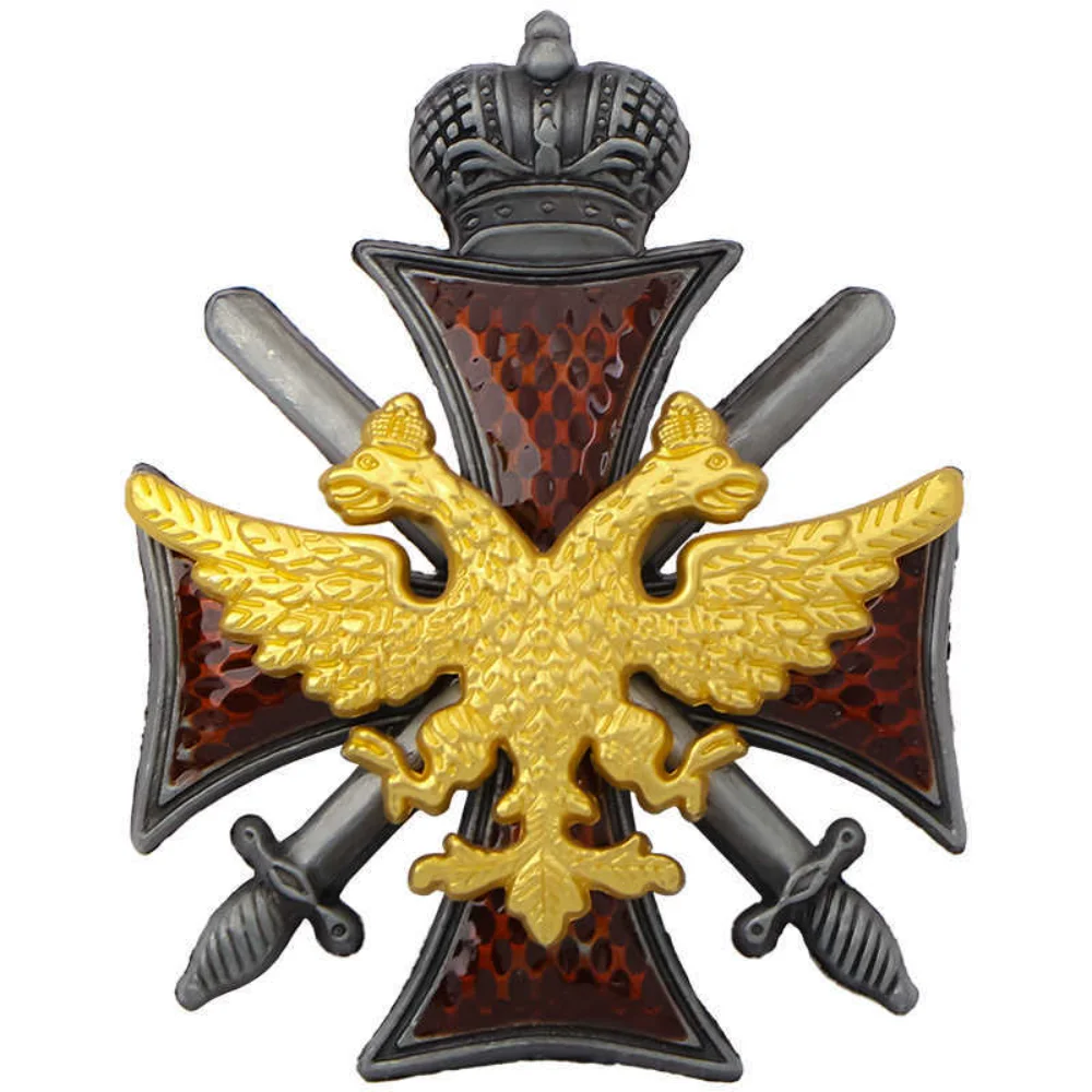 Double-Headed Eagle Cross Enamel Brooch Set with Crown and Swords, Vintage Style Collectible Badges