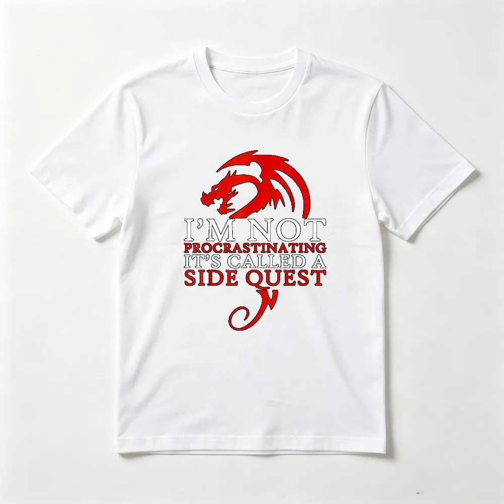 I'm Not Procrastinating It's Called A Side Quest T-Shirt Funny Dungeons and Dragons RPG Game Player Tshirt Summer Casual Tees