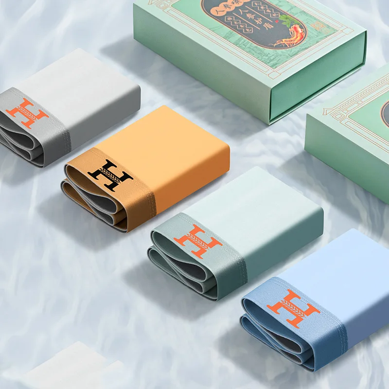 4 Pieces Boxer Men Underwear, Soft Sport Breathable Ice Silk Men Underwear Fashion Solid Boxer Underwear Plus Size Panties