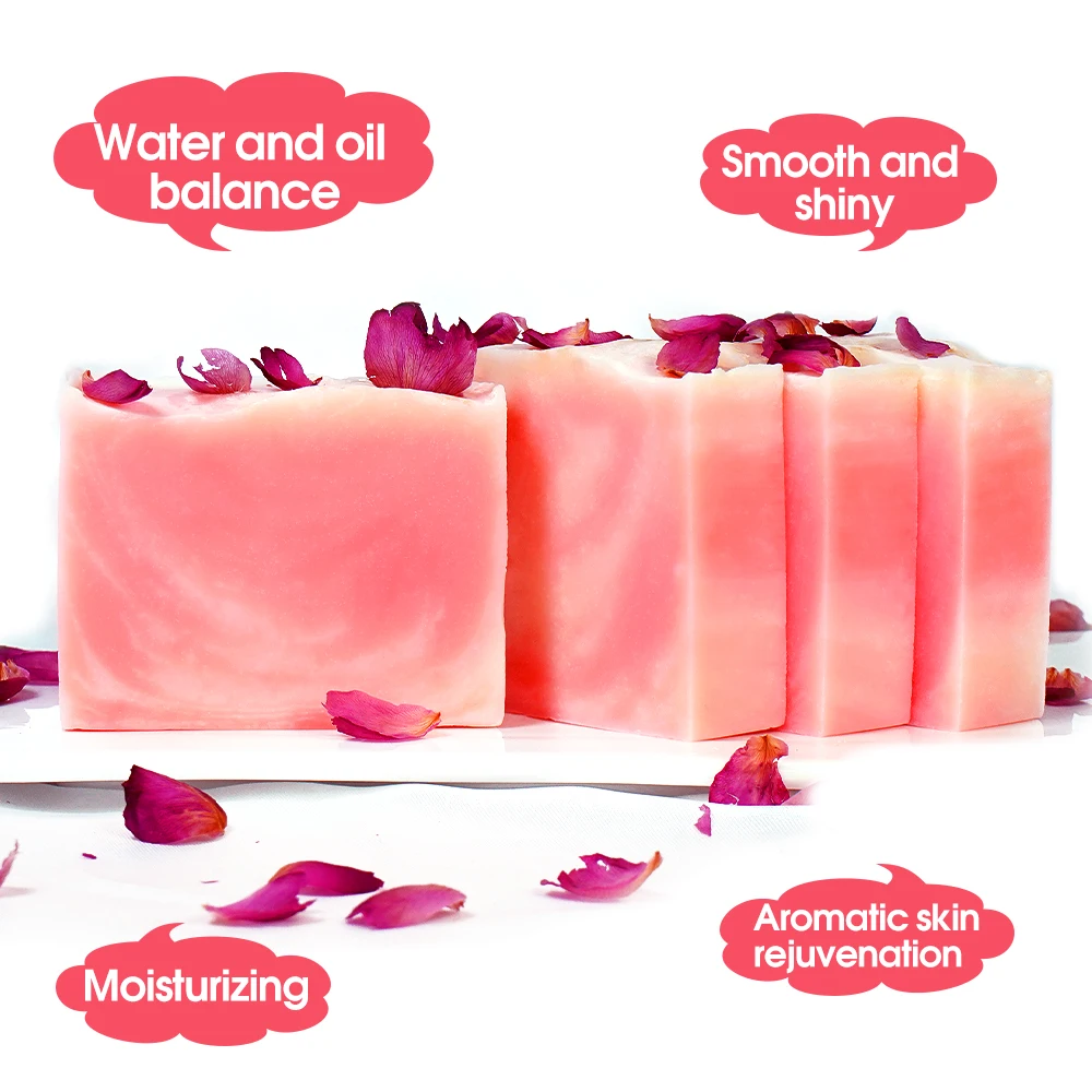 

Rose Petals Handmade Soap 100% Natural Organic Flower Oil Control Moisturizing Brighten Body Care Bathing Deep Cleaning SPA Bar