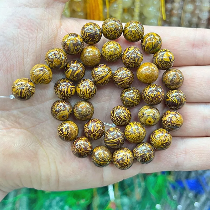 Natural Golden Silkwood Stone Handmade Beads For jewelry sets DIY Retro Accessories Decorative beads 15\