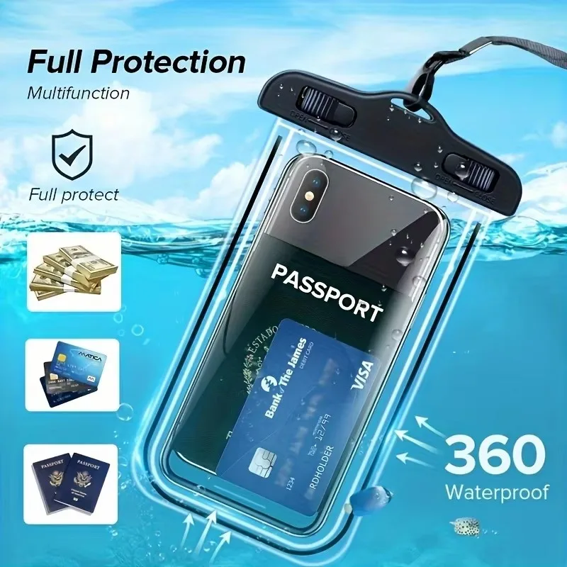 PVC Transparent Waterproof Universal Sealed Phone Waterproof Pouch Lanyard Crossbody Touchable Swimming Diving Phone Case
