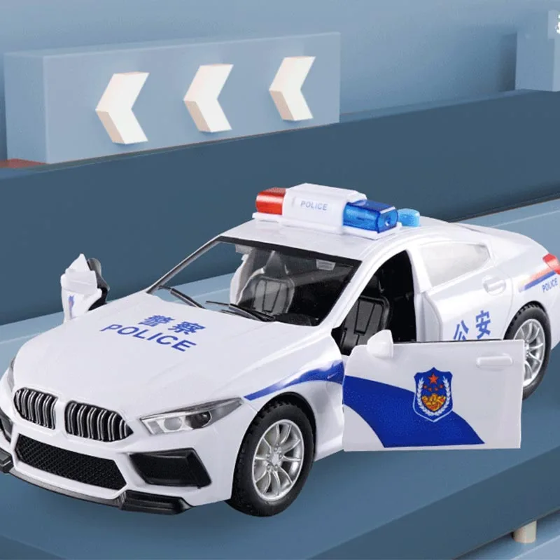 Large Size Police Car Model with Lights and Music Simulation Police Bus Pull-back Vehicle Inertial Cars Toys for Children Gift