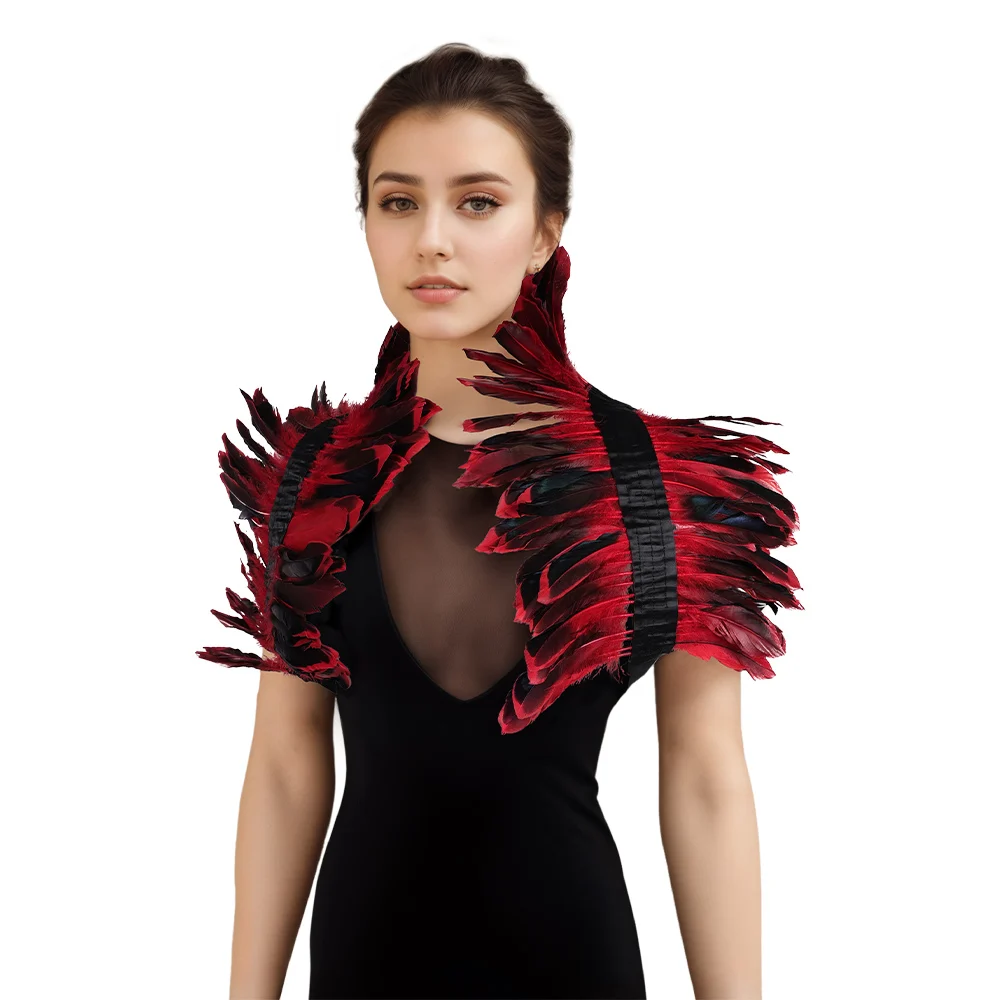 Châle haussement d'épaules en plumes gothique pour femmes, accessoires de costume, cape initiée, faux col imbibé, reine, cosplay, Halloween