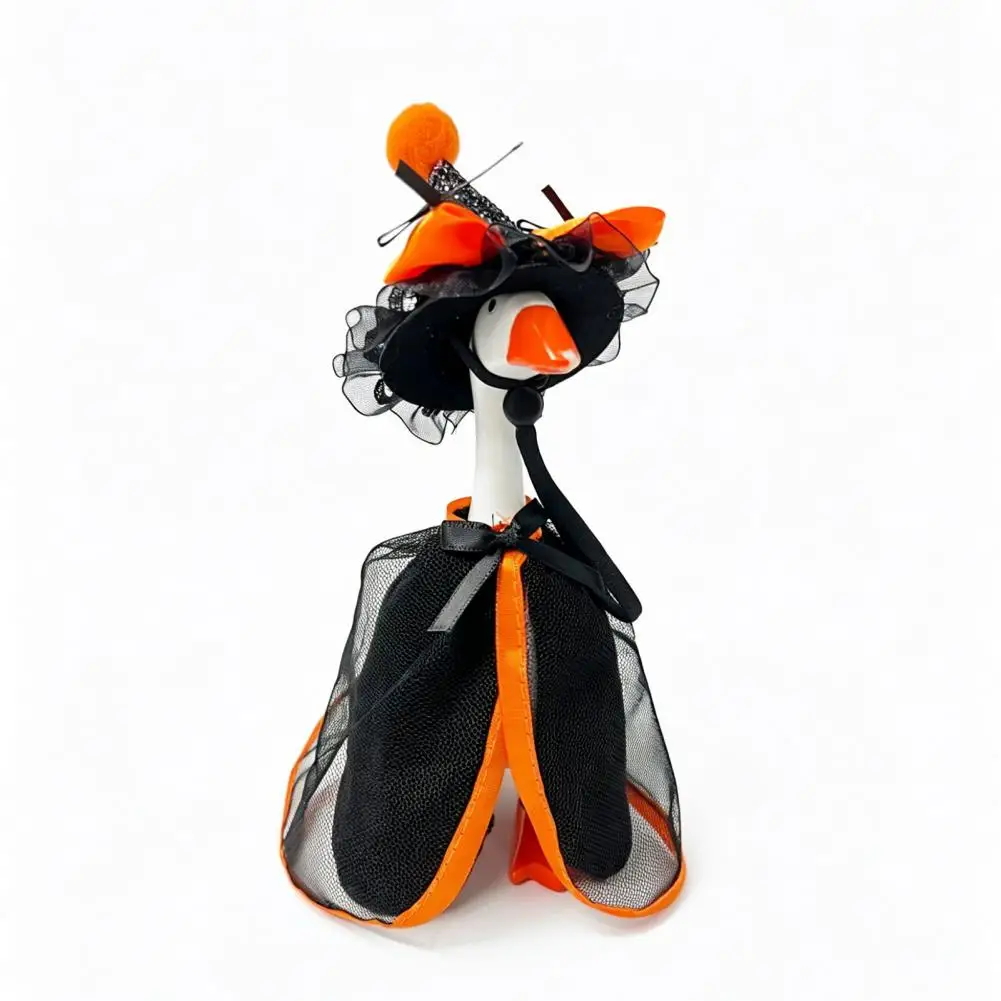 Mesh Satin Goose Cape Halloween Desk Goose Costume Set Witch Cape Pointed Hat Ghost Hoodie for 7-inch Goose Statue Holiday