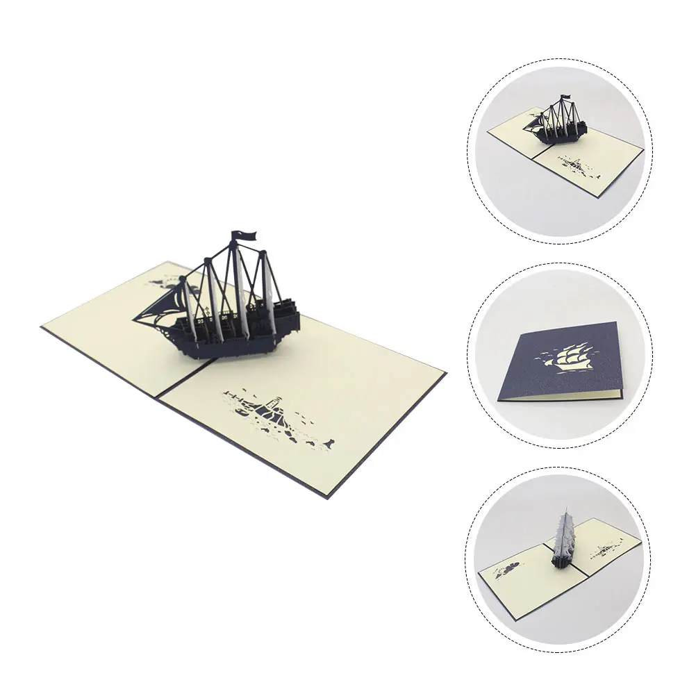 

3D Sailboat Shaped Greeting Cards Creative Decorative Gift For Festival Graduation Party Supplies Stylish Blessing Cards Pop-Up