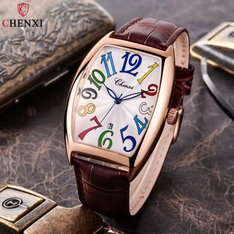 CHENXI 8217 Fashion Quartz Watches for Man Creative Dial Calendar Luminous Waterproof Leather Strap Men's Watch reloj hombre