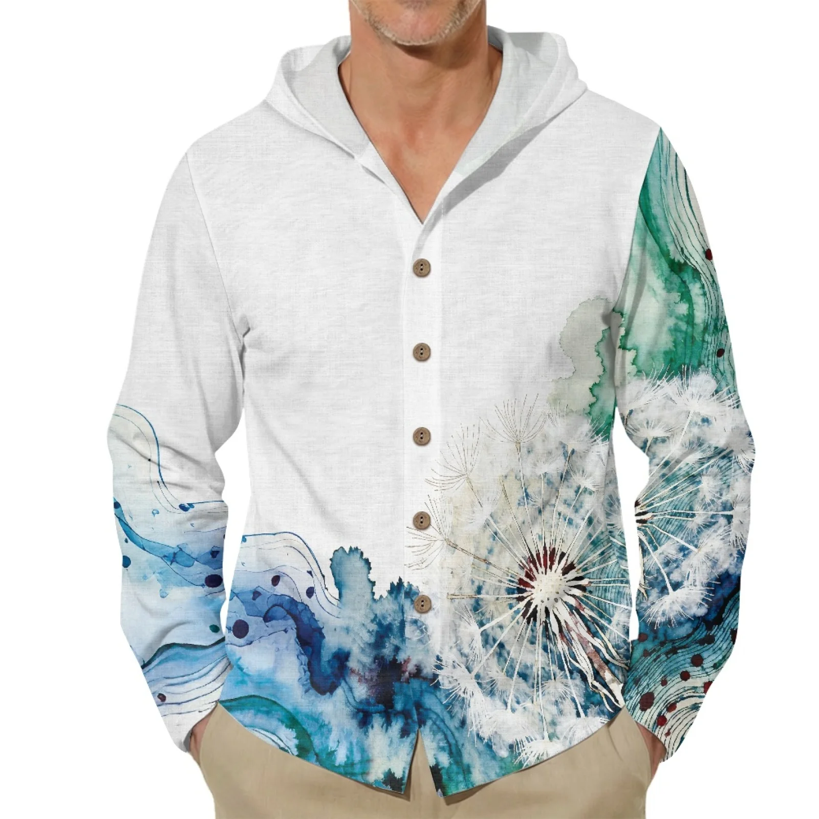 PENSTROLL Linen Like Long Sleeve Hooded Button up Tops, Soft Beach Cover up Size S-3XL for Vacation and Casual Daily Wear