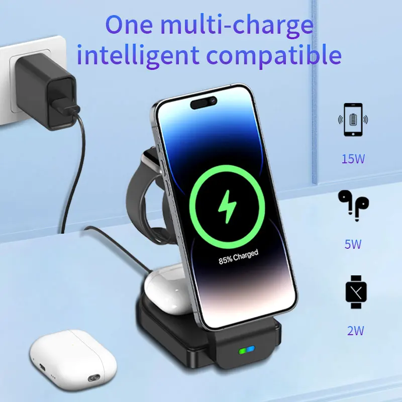 3 in 1 Wireless Charging Station 15W Fast Charger Stand for iPhone 14 13 12 Pro Max Apple iWatch 8 7 6 SE Airpods Pro Dock