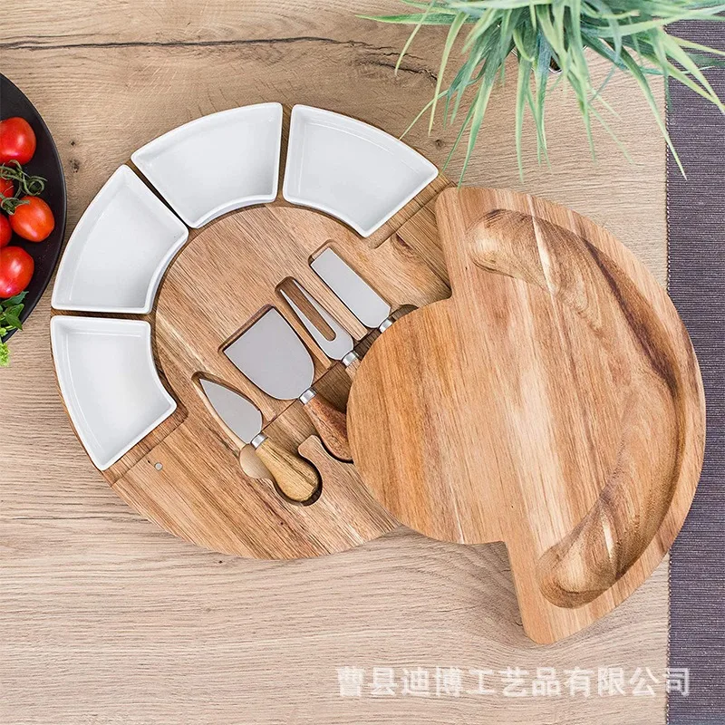 Rotatable Round Cheese Board Multifunctional Cutting Board for Cooked Food Afternoon Tea Dessert Serving Tray