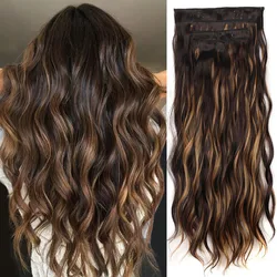 Jeedou sintético 4 pçs/set clipe na praia extensões de cabelo ondulado longo bouncy encaracolado postiços preto cor marrom para mulher