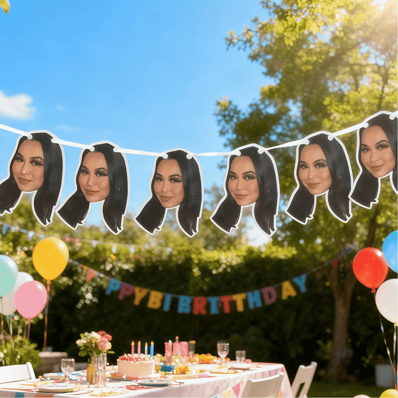 Personalisiertes Foto-Gesichtsbanner, Individuelle Menschen- und Haustierkopf-Girlande für Geburtstag, Junggesellinnenabschied und Partydekoration – Detail 2