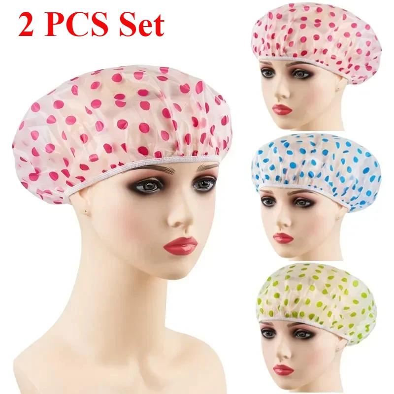 2Pcs Reusable Shower Cap with Elastic Band Waterproof & Thic