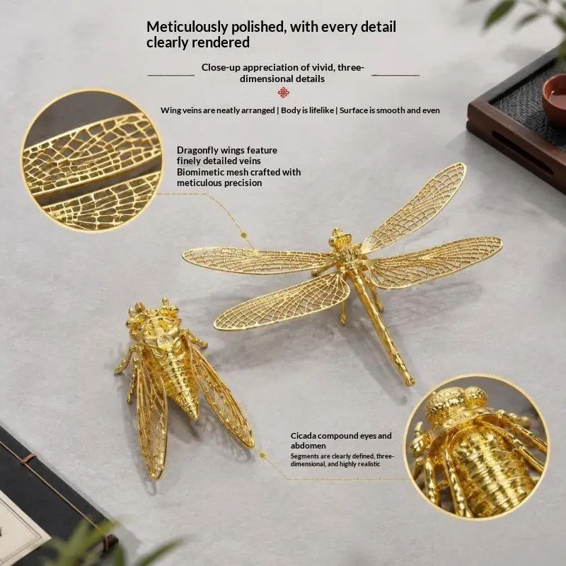 Metal Cicada Dragonfly Figurine Hollow Wing Craft Ornament Mini Desktop Statue Fairy Garden Home Decor Party Gift Supply