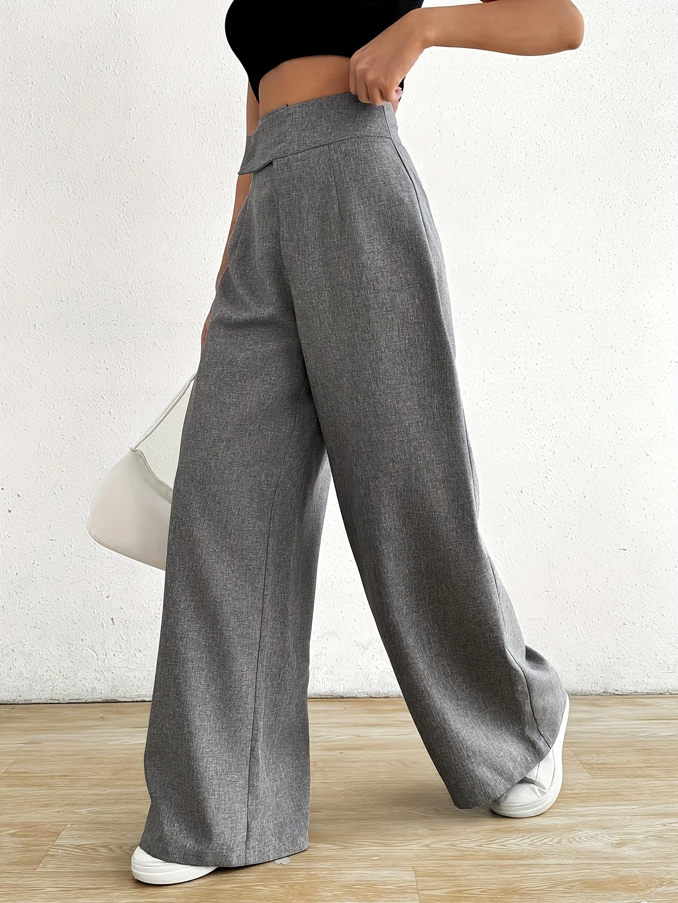 

Женские брюки свободного кроя больших размеров с застежкой-молнией на талии и плиссированным дизайном из модной тканой ткани