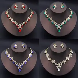 3PC Cross Mirror European and American Exaggerated Banquet Gemstone Necklace Earnail Set for Women's High End Retro Jewelry