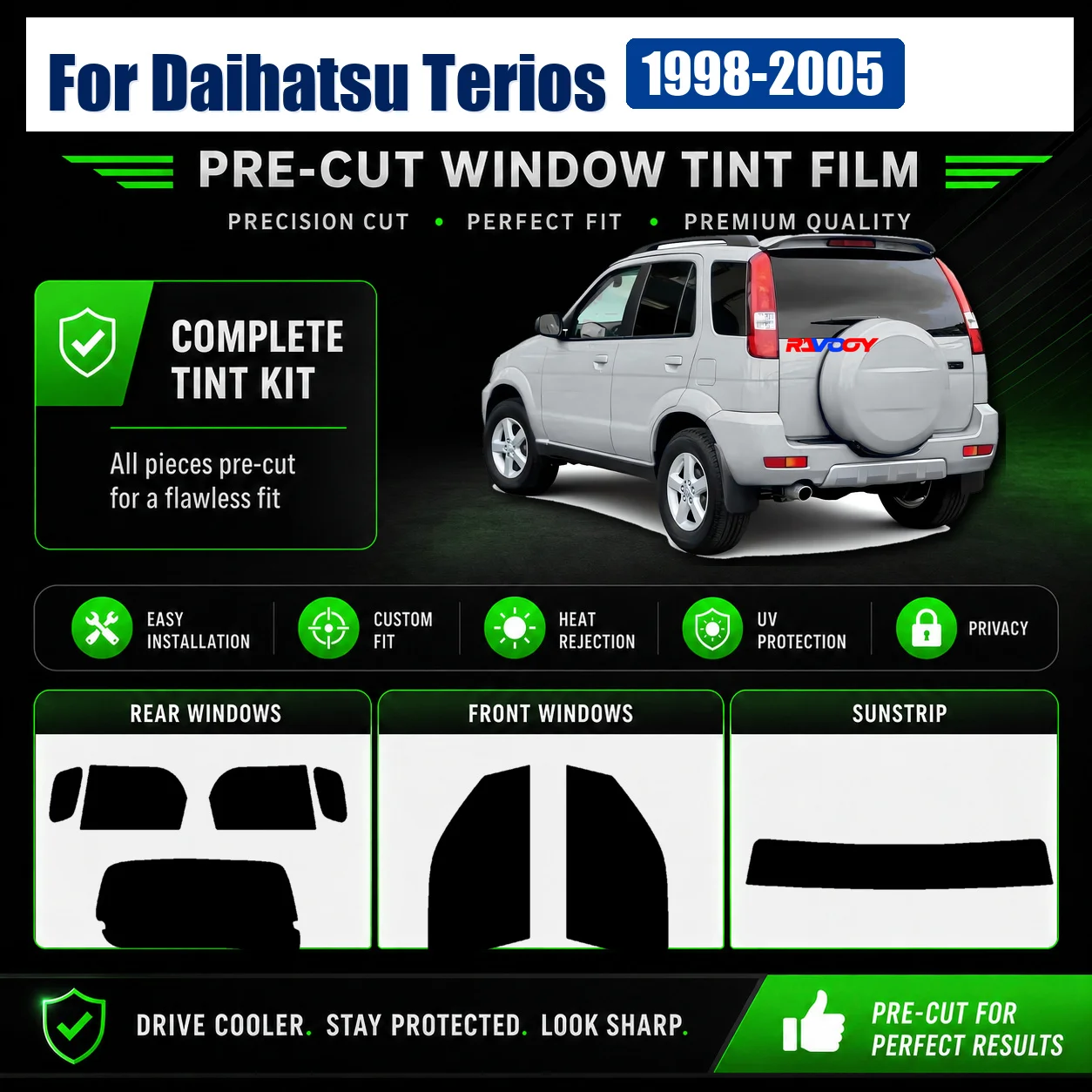 For Daihatsu Terios 1998-2005 Window Tint Film Premium Complete Window RAVOOY Heat Reject
