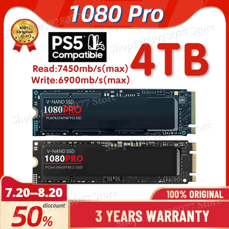 

Newest 1080PRO 8TB 4TB 2TB 1TB SSD Hard Disk M.2 2280 NVMe PCIe Gen 5.0 x 4 Internal Solid State Drive for PC Laptop Desktop PS5