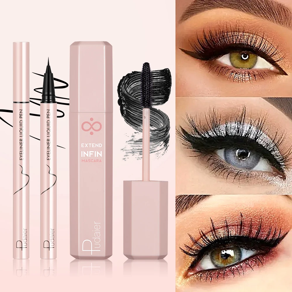 Liquid eyeliner and mascara set, waterproof, no smudge, enlarges eyes, easy for beginners to use, suitable for music festivals,