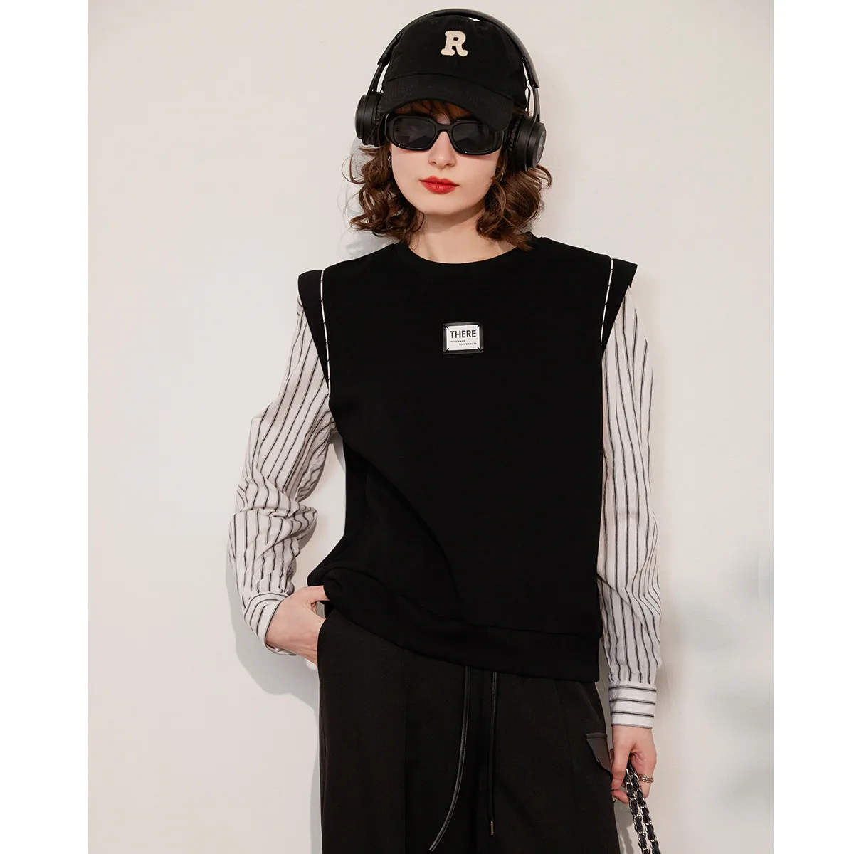 LOUIS YAO New Casual Striped Round Neck Women's Sweatshirts 2025 Spring Autumn Splicing Long Sleeve Hoodie Fake Two piece Tops