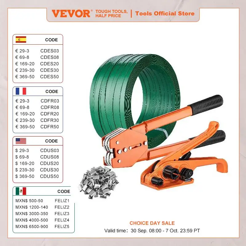 VEVOR Manual Plastic Strapping Banding Machine Packing Strap Baler with Tension Tool Packer 1000ft PET Band 300 Metal Seals Kit