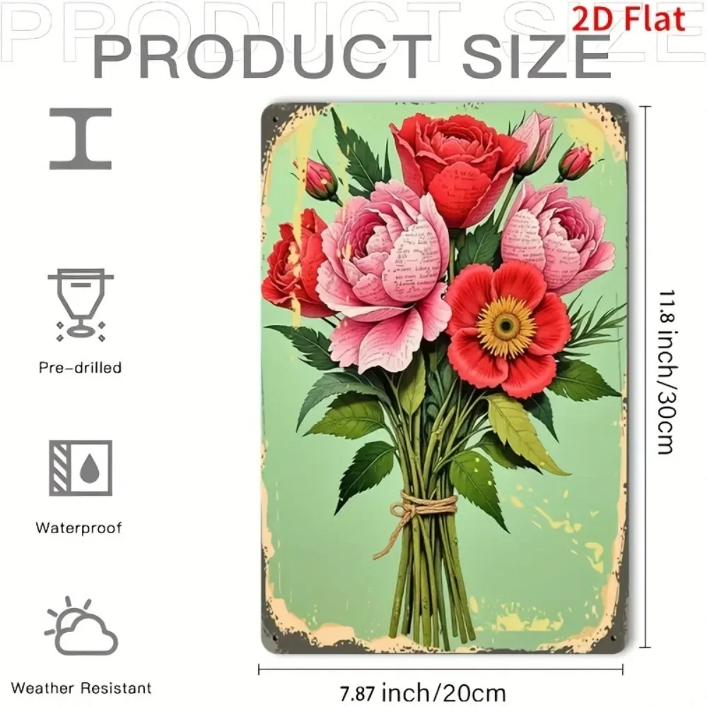 1pc Vintage Botanical Floral Iron Metal aluminum Sign 8x12inch Rustic Wall Decor Plaque for Home Bar