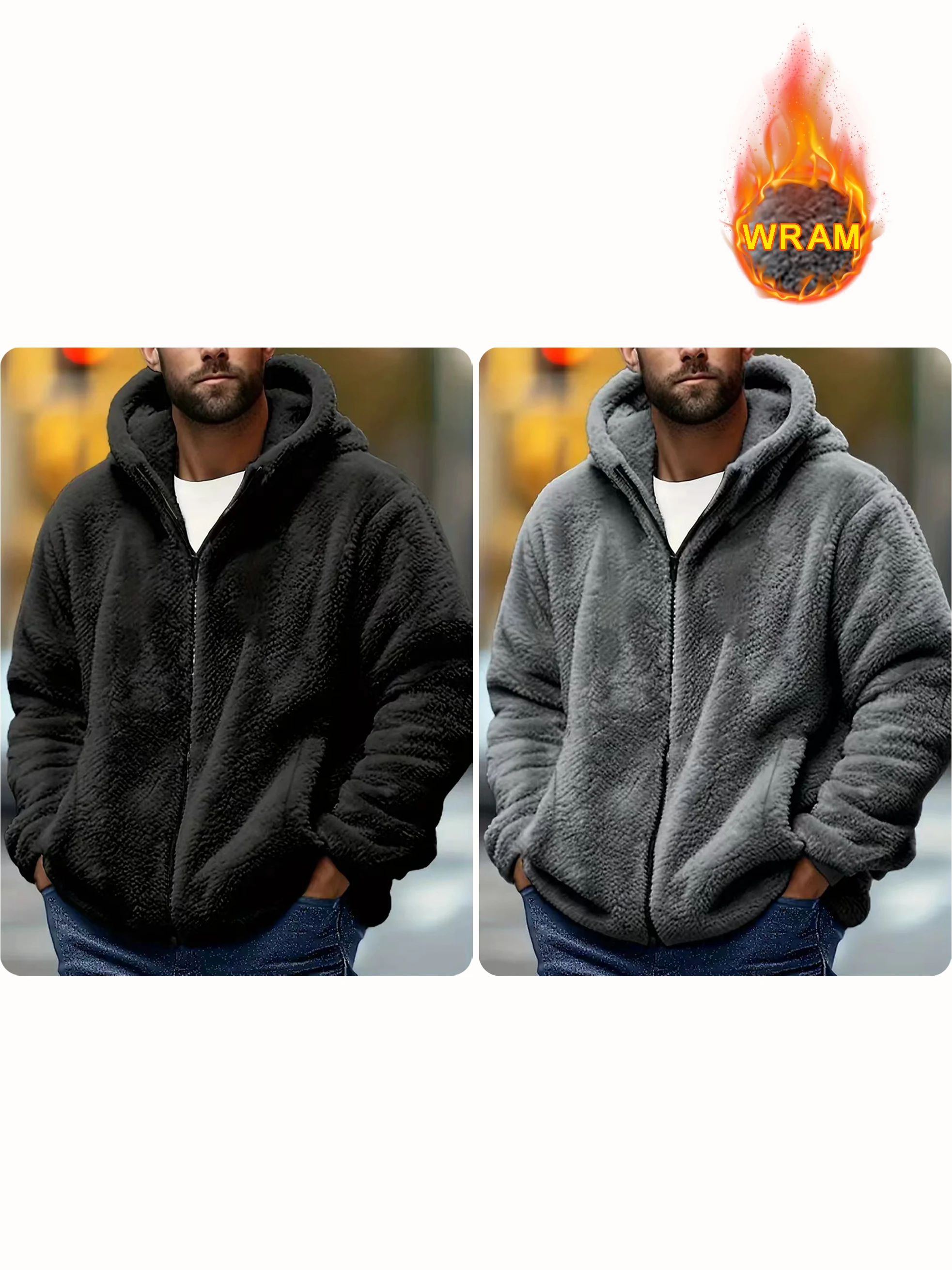 

Men's Thermal Jacket Solid Color Zipper Hooded Casual Autumn Winter Fashion Outerwear