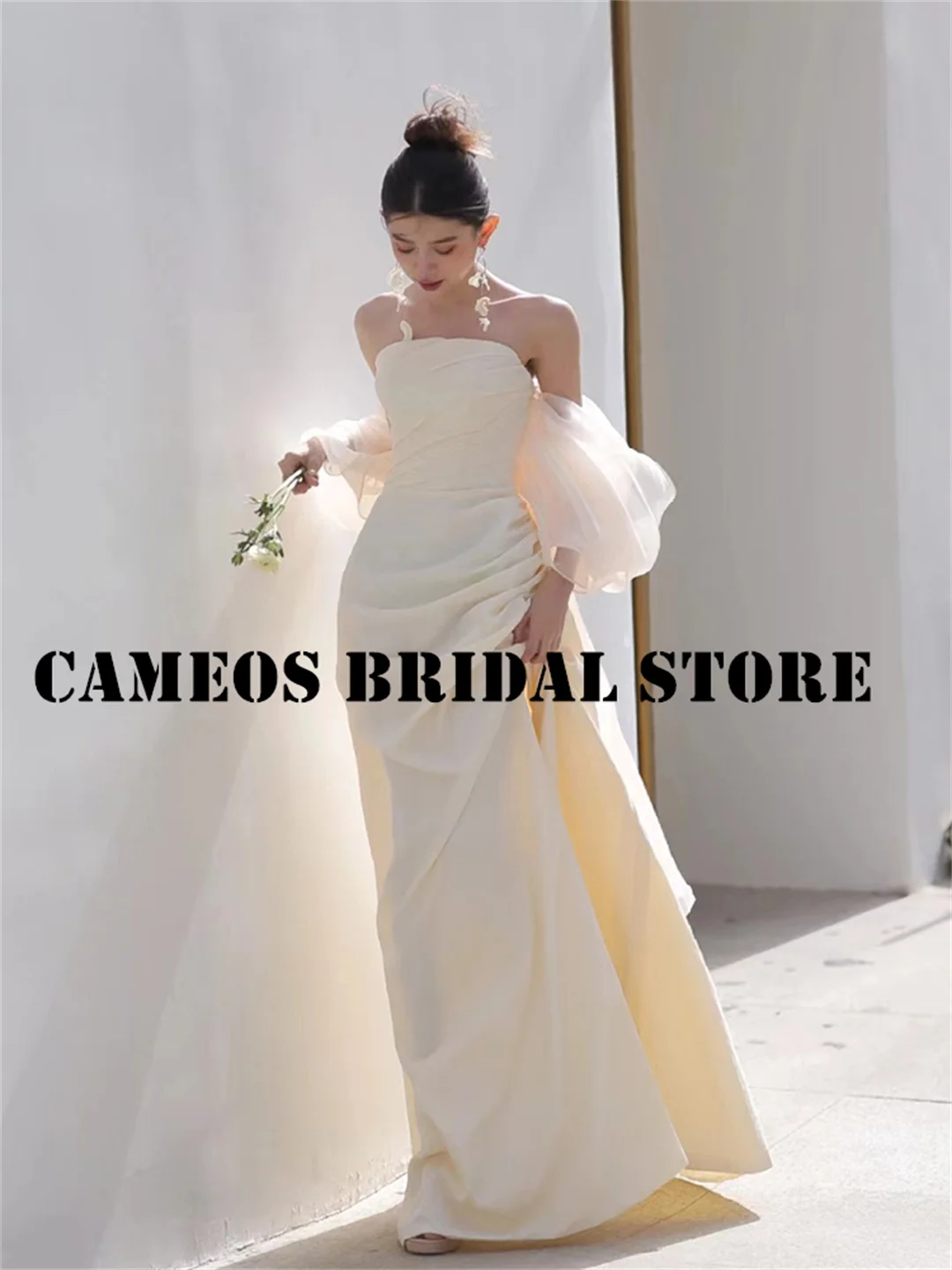 

SONDR Custom Made Satin Simple High End Wedding Dresses Strapless Mermaid Elegant Evening Ivory Bride Gowns Women Bridal Dresses