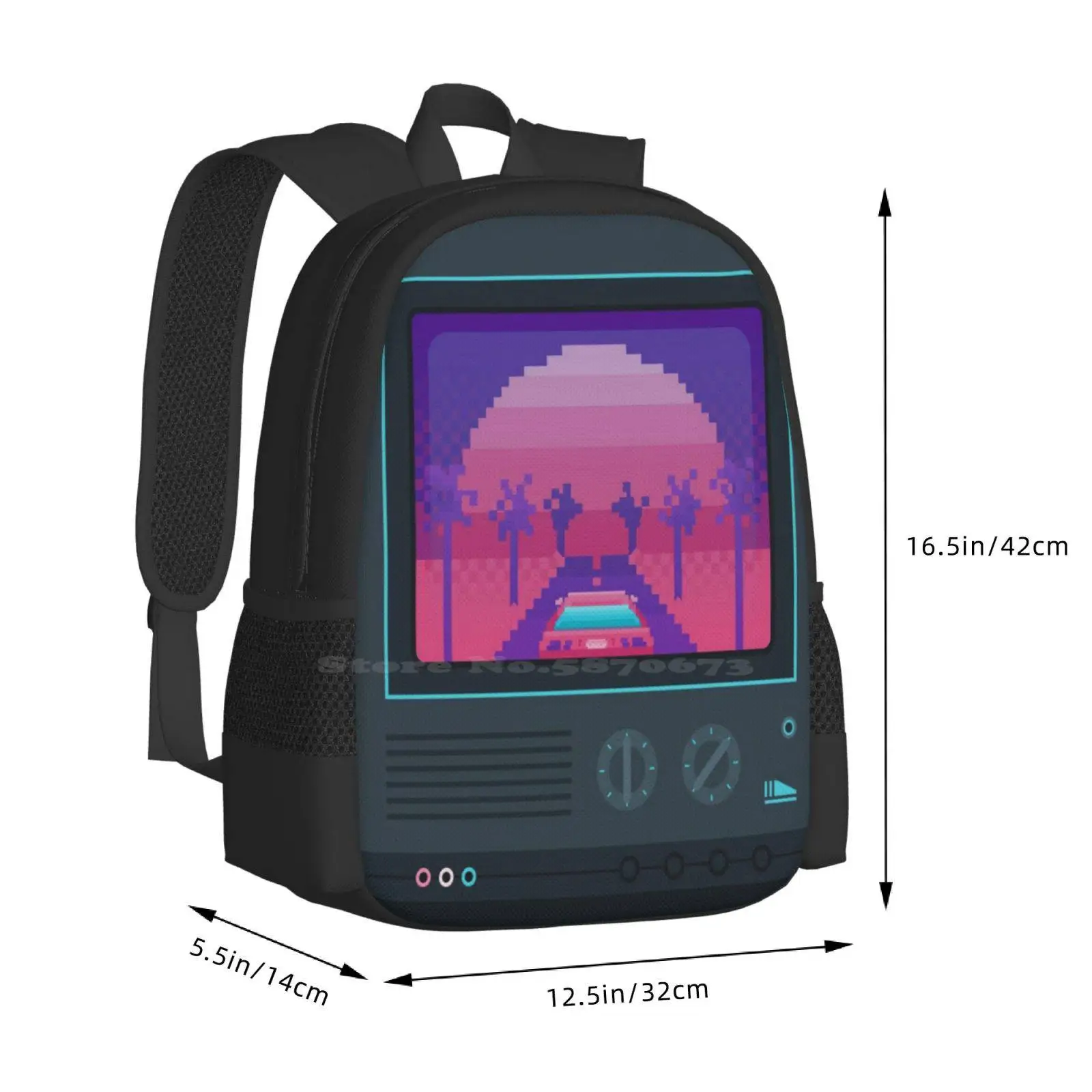 Nostalgia Trip Pattern Design Bag Student'S Backpack Retro 80S Pixel Art Neon Rad Palm Trees Aesthetic Vintage Nostalgia 8 Bit