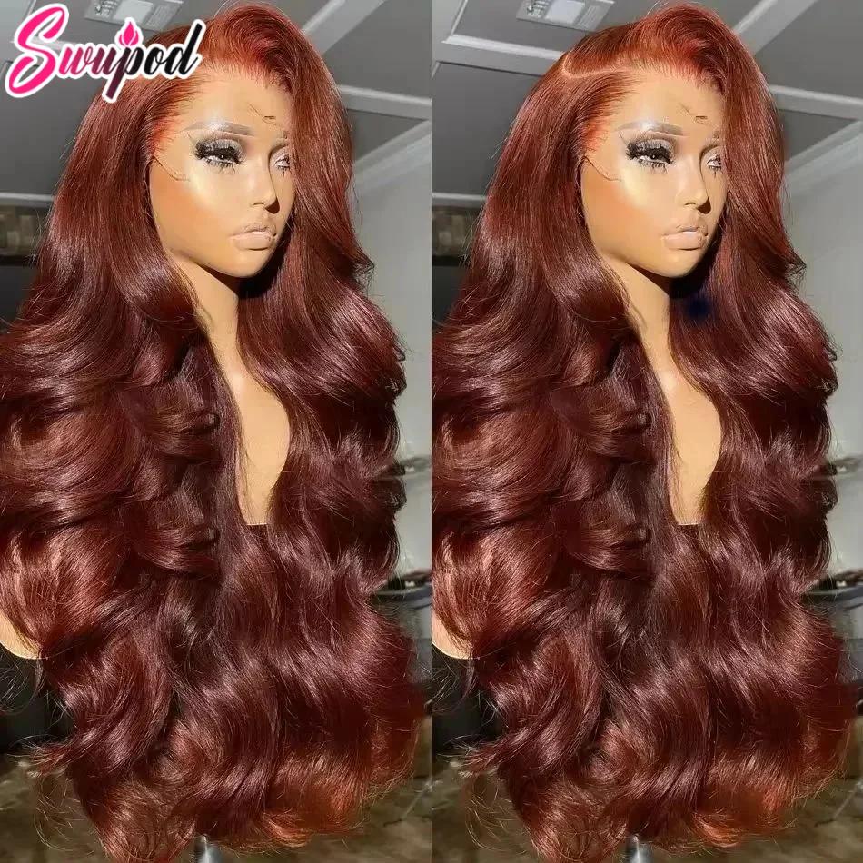 250% 30 32 Inch Brazilian 33# Auburn Reddish Body Wave Brown 13x4 Hd Lace Front Wigs Human Hair Colored 13x6 Lace Frontal Wig