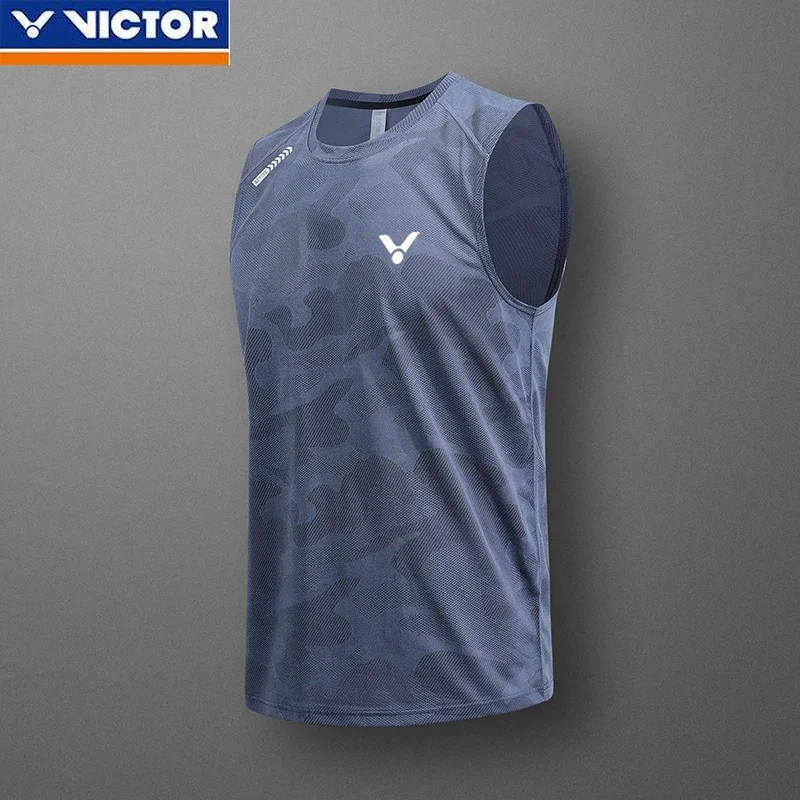 VICTOR Quick-drying Breathable Sports Casual Sleeveless Vest Men's Running Fitness Badminton table tennis Simple Printing Vest image 2