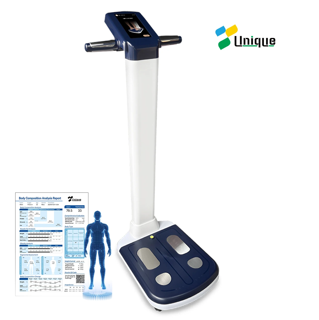 

Unique OEM/ODM ABS Smart Scale with Liquid Crystal Touch Screen 8-Sensor BIA Bioelectrical Composition M onitor Body F at Scale