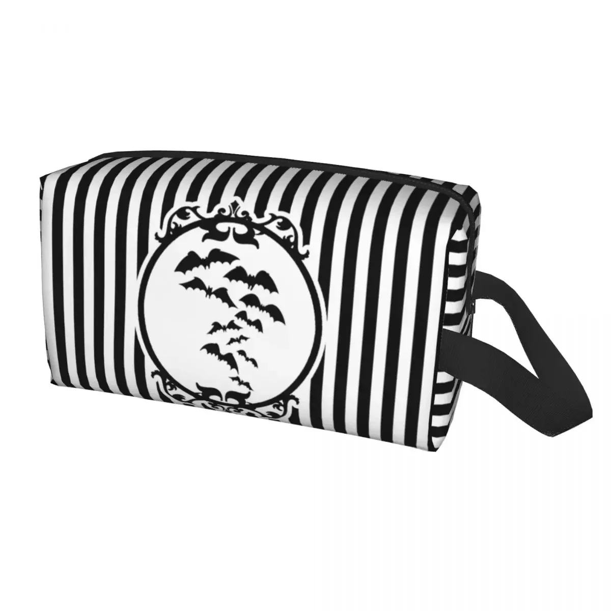 Stripes And Bats Cosmetic Bag Women Cute Big Capacity Goth Occult Witch Halloween Makeup Case Beauty Storage Toiletry Bags