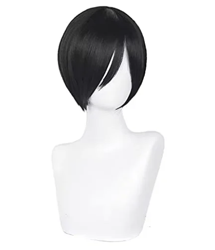 Women Men Hair for Mikasa Ada Cosplay Wig Short Straight Black Anime Party Halloween Costume Wigs