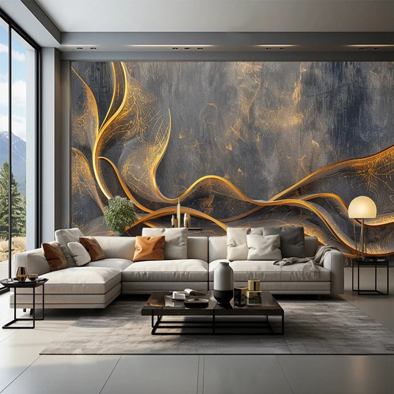 Custom Photo 3D Mural Abstract Golden Striped Lines Modern Art Wall Painting Wallpaper For Living Room Bedroom Background Decor