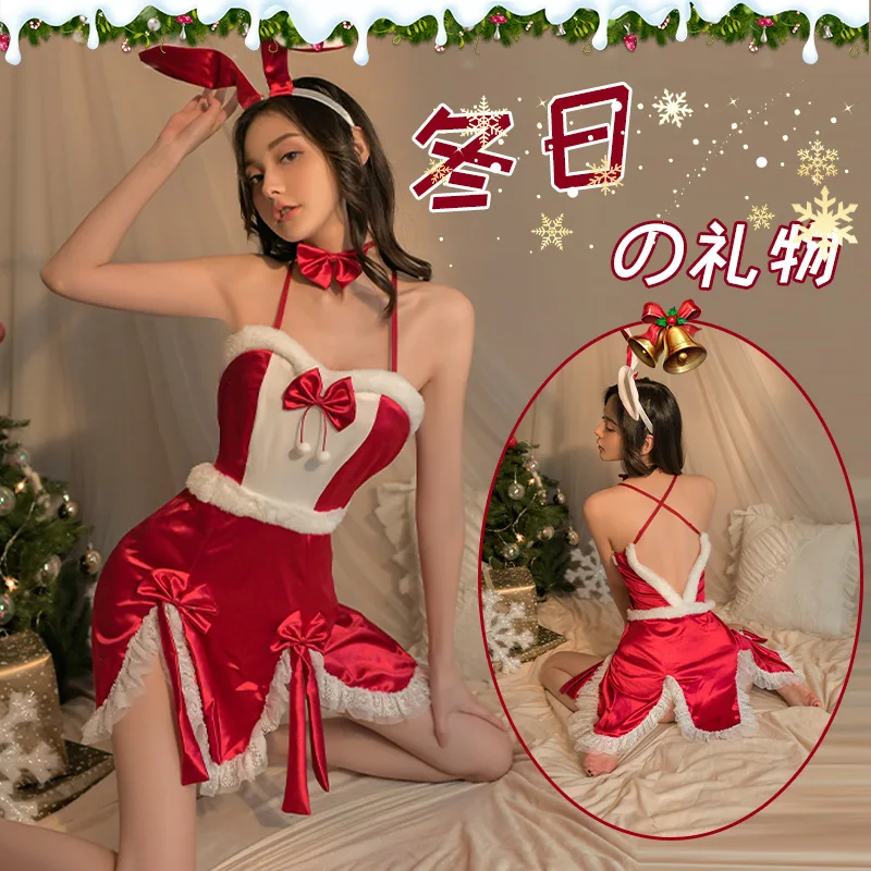 

New Arrival Women's Sexy Roleplay Lingerie Dress Lady Christmas Party Cosplay Costumes Stylish Red Velvet Babydoll Outfits