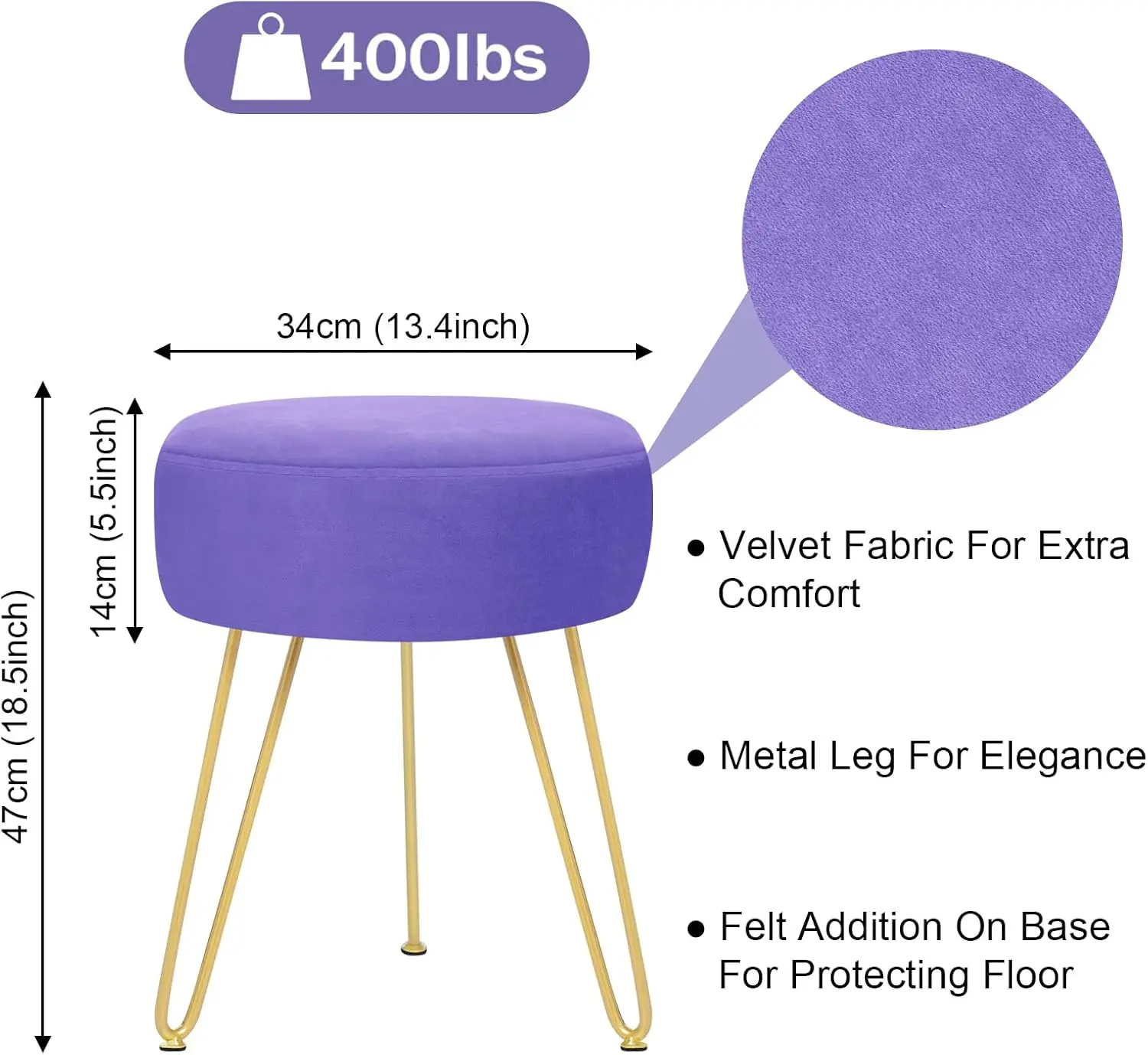 

Gerant Multifunctional Vanity Stool - Velvet Footrest Stool-Upholstered Chair Stool -Ottoman Round Modern Dressing Chair - Side