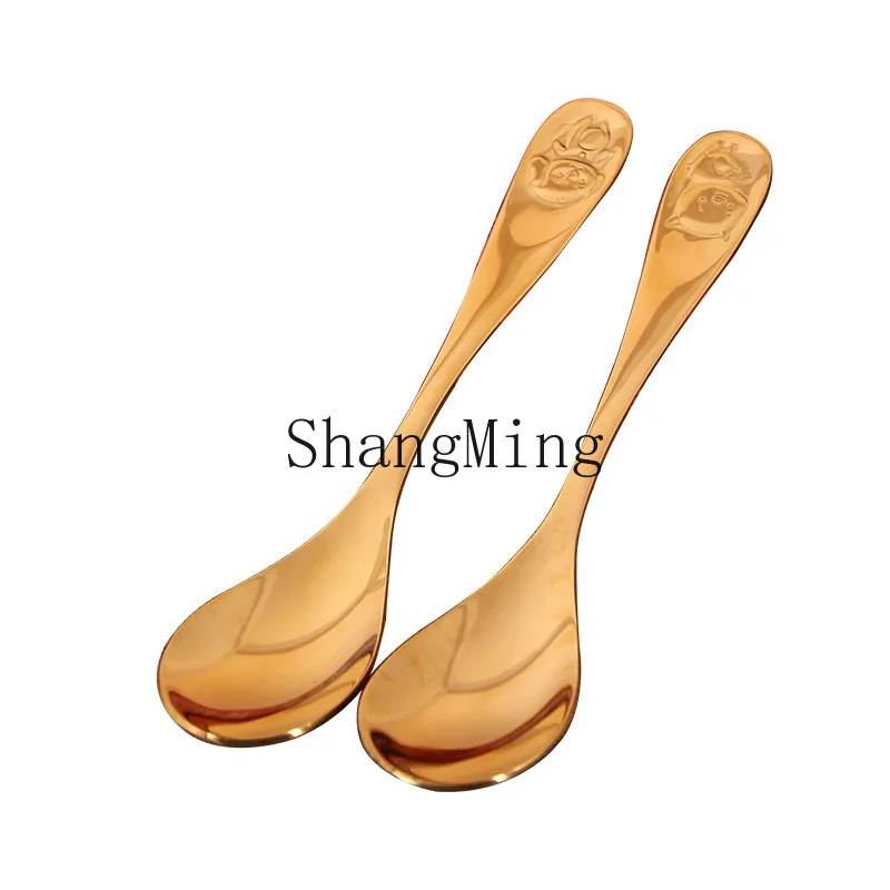 

PYH pure copper zodiac spoon household brass spoon eating creativity cartoon long handle thickened copper spoon
