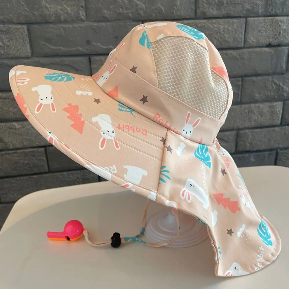 

Bucket Cap Summer Baby Hat With Whistle Neck Ear Cover Children's Sunscreen Hat Breathable Anti UV Kids Beach Caps UV Protection