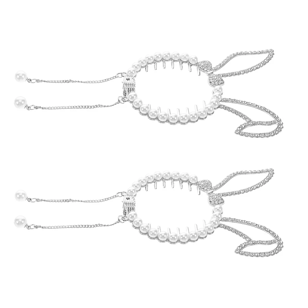 

2Pcs Bunny Ear Bun Holder Clips Cute Light Hair Accessories Ponytail Buckle for Girls Daily Parties Stage Performances