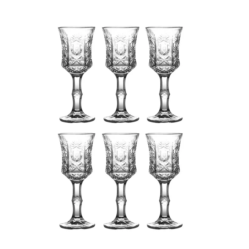 100ml 6pcs Set Creative Carved High Footed Cup Transparent Champagne Glass Restaurant Cocktail Glass Bar Drinkware Perfect Gift