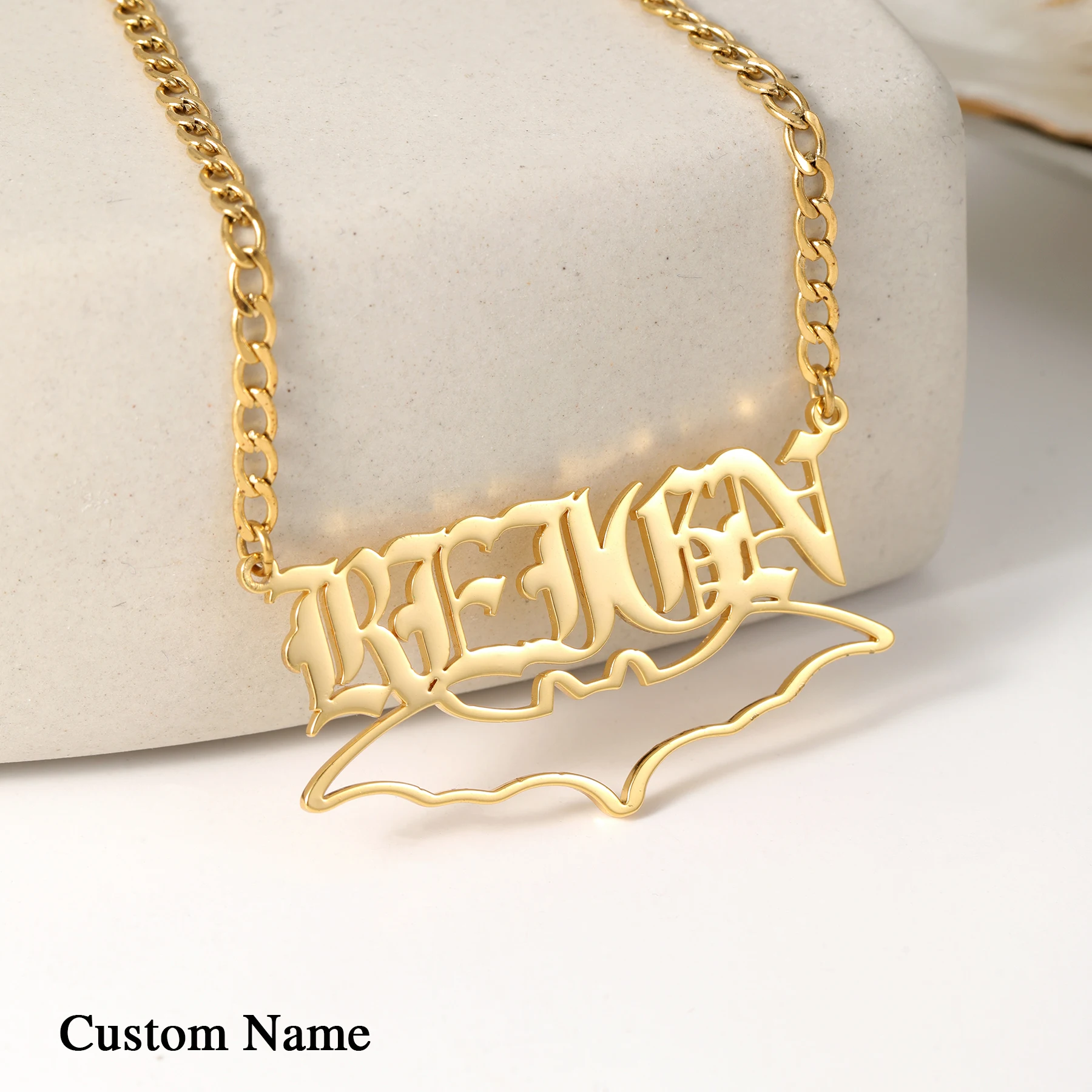 

Ожерелье с именем летучей мыши на заказ, позолоченная кубинская цепочка из нержавеющей стали, персонализированные украшения в готическом стиле, подарок на Хэллоуин для мужчин и женщин