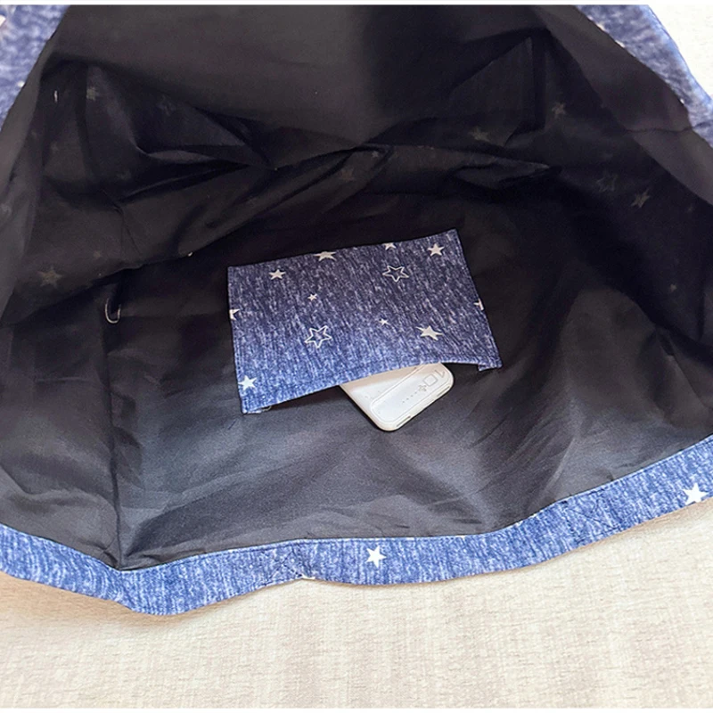 Koreanische Tragetasche mit Sterndruck, Damen-Shopper-Schultertasche, geräumige Handtasche für den täglichen Gebrauch, einfarbig, vielseitig, minimalistisch – Detail 3