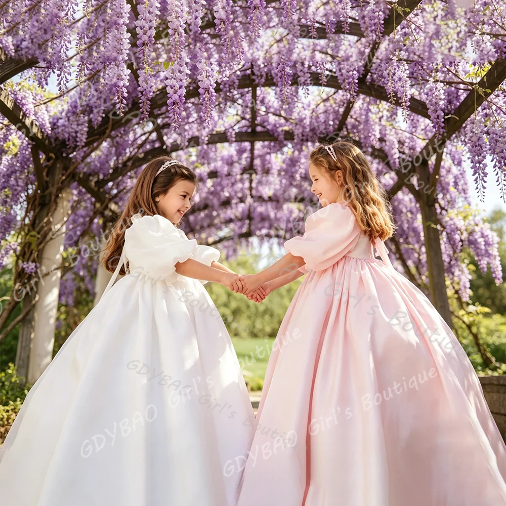

Quality Flower Girl Dress Elegant Satin Fluffy With Exquisite A-line For Little Girls Wedding Birthday Party Evening Ball Gowns