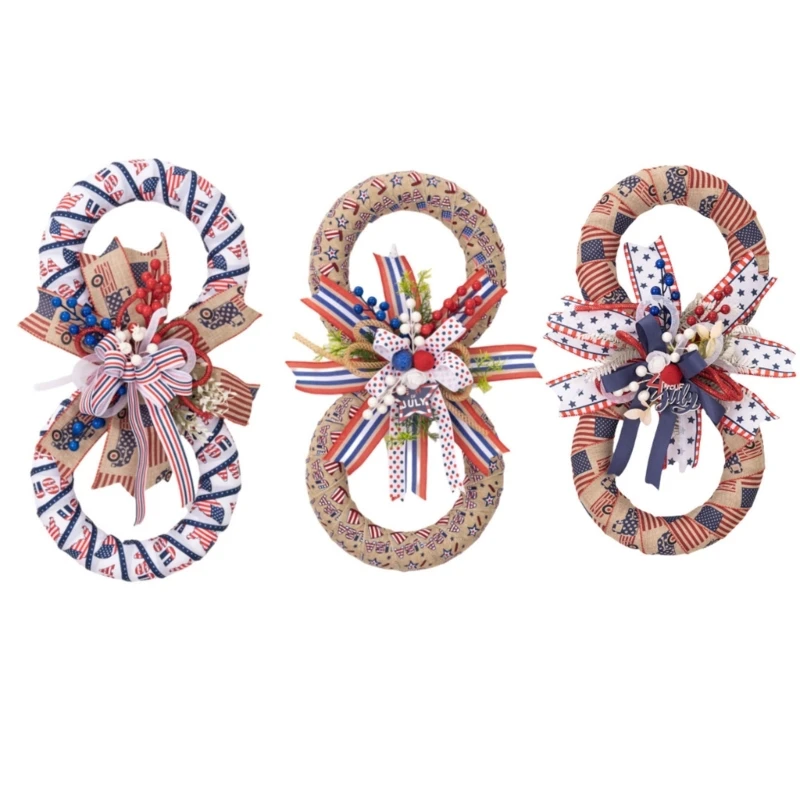 Front Door Wreath for Independence Day American Patriotics Artificial Flower Wreath Farmhouses Outdoor Garden Decors K92A